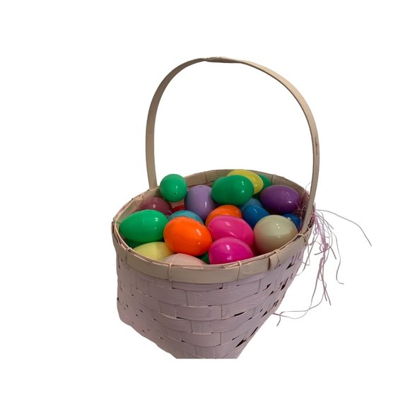 Pink Wicker Wooden Woven Basket Handpainted Easter Bunny Painting Egg Vintage 13 - Picture 5 of 5